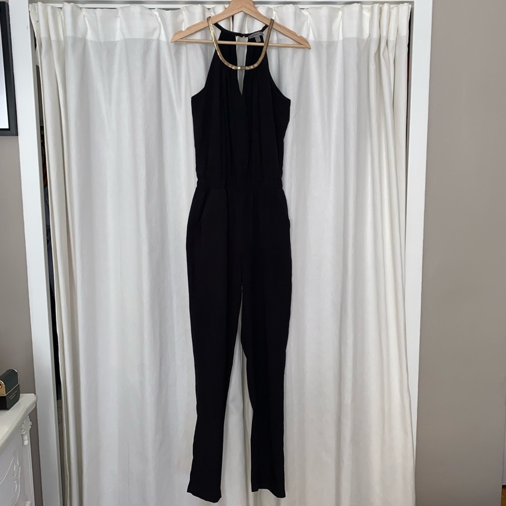 NWOT Mendocino Casting LA Gold Chain Halter Jumpsuit Black, Size Small
